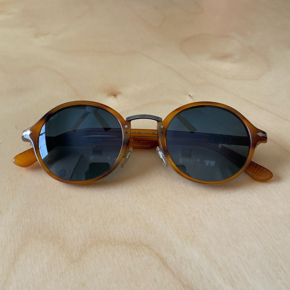 Persol Tortoise Shell Round Sunglasses with Blue Lenses